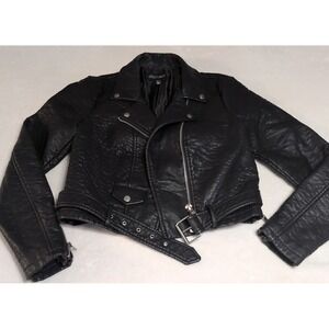 Current Mood Moto Jacket Womens Large Black Excellent Faux Leather Biker
